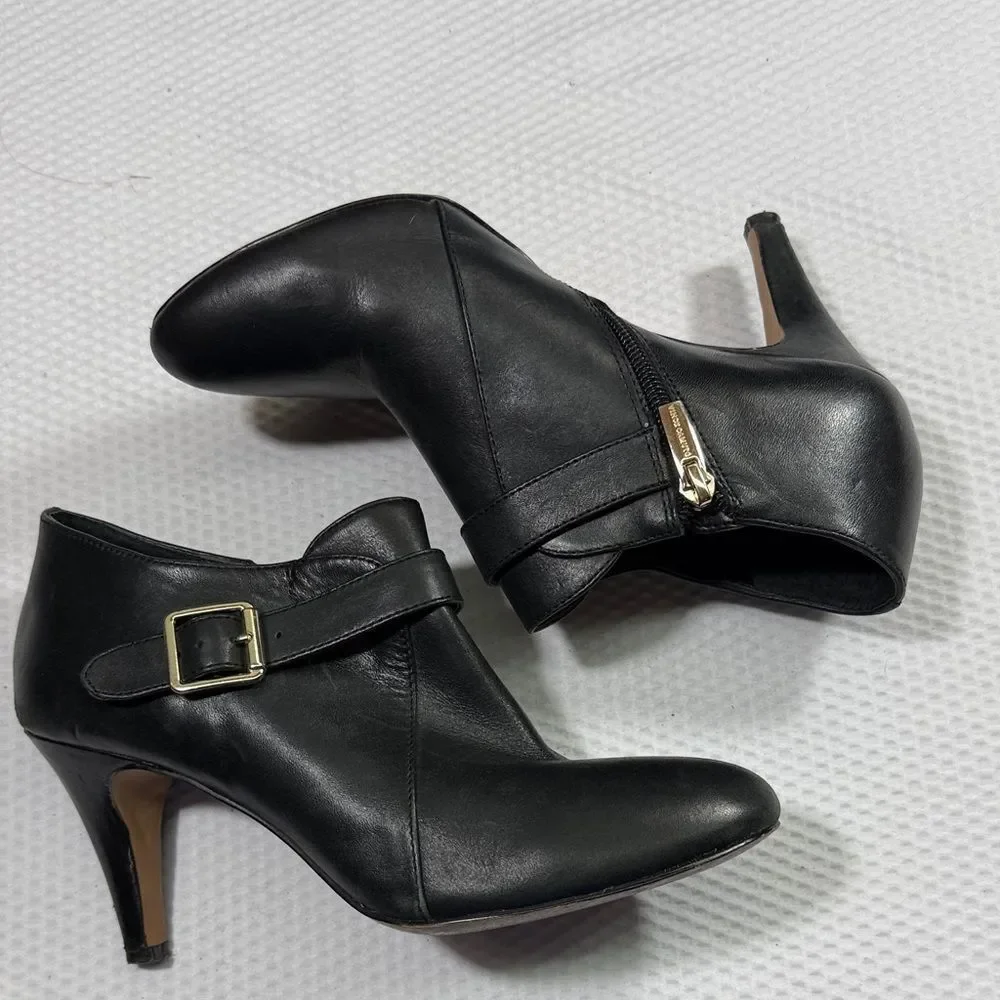 Vince Camuto Black Ankle Heel Booties with Gold Buckle Size 7
